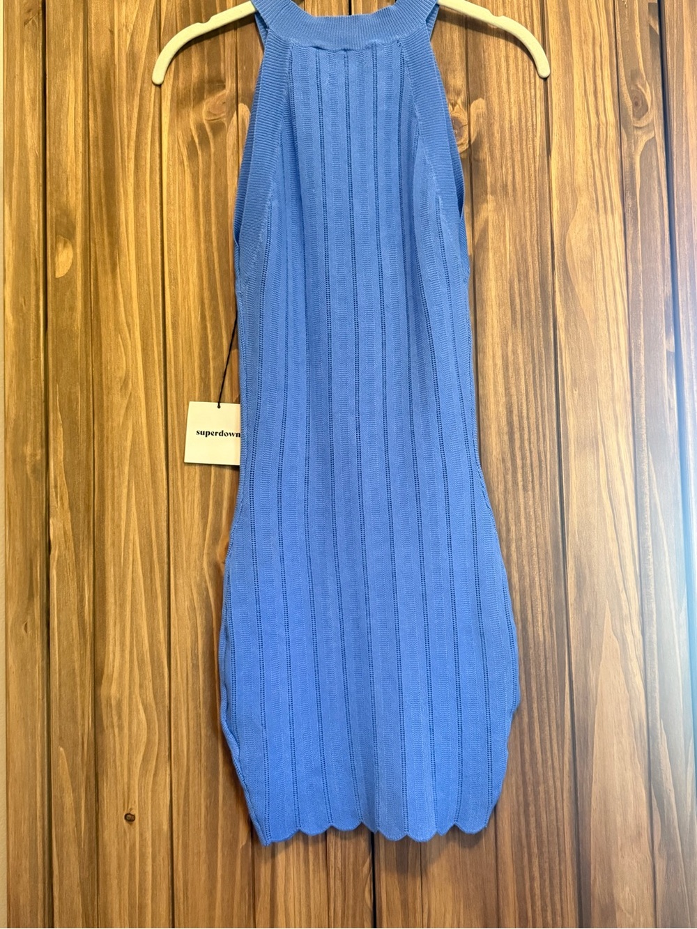 NWT Superdown Ribbed Knit Halter Mini Dress Blue Fit & Flare Revolve - Picture 8 of 9